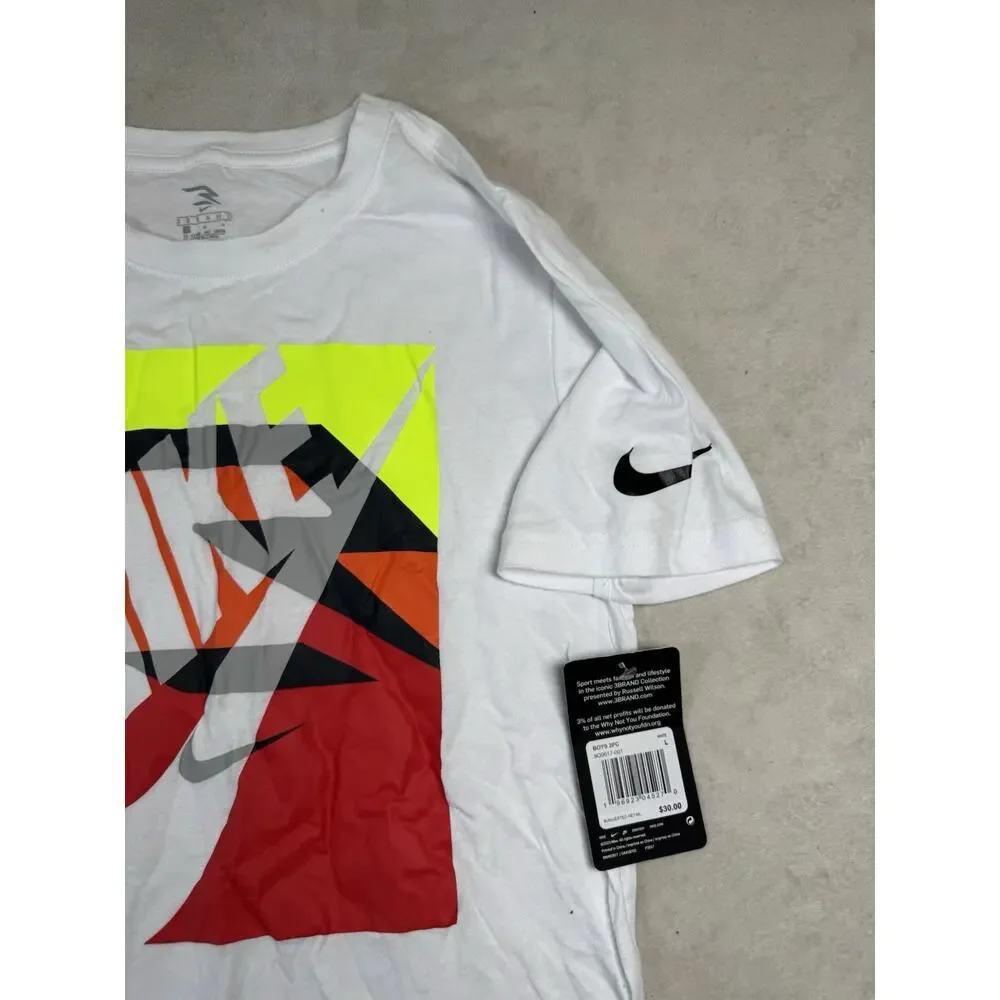3BRAND Russell Wilson Nike Boys L White Graphic T-Shirt Swoosh NWT